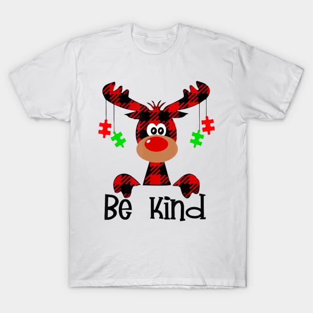 Be Kind Autism Awareness Christmas Reindeer Hippie Bullying T-Shirt by StuSpenceart